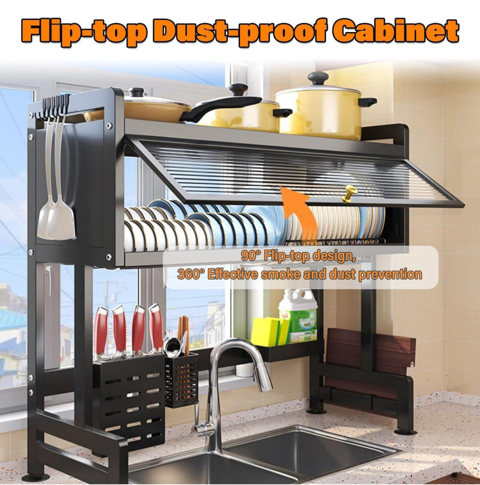 Stainless Steel Over Sink Dish Rack with cover