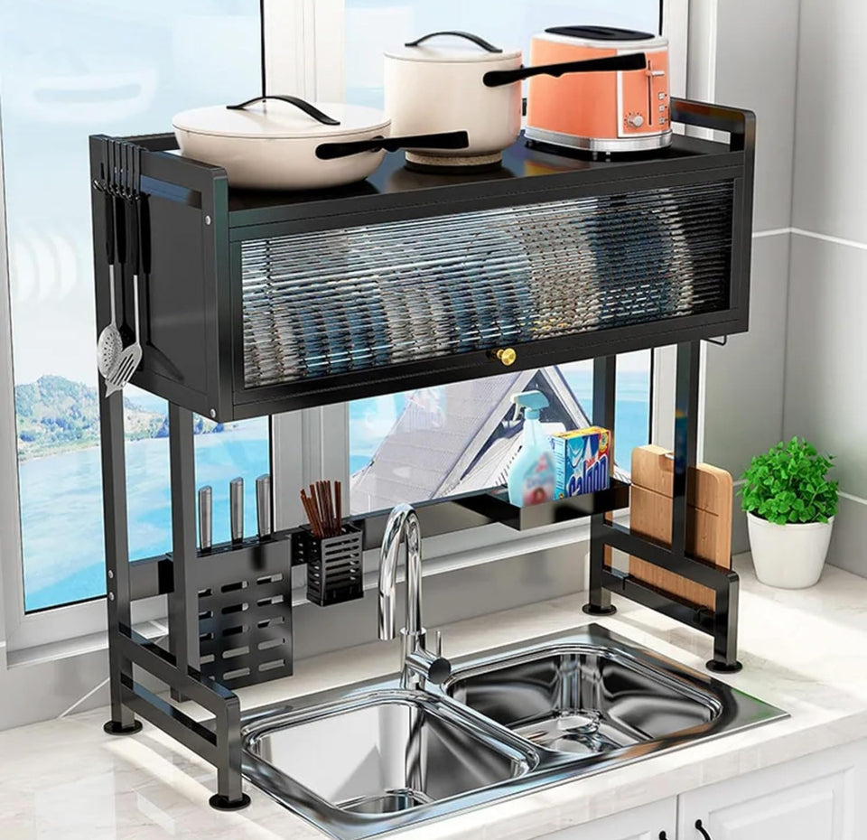 Stainless Steel Over Sink Dish Rack with cover