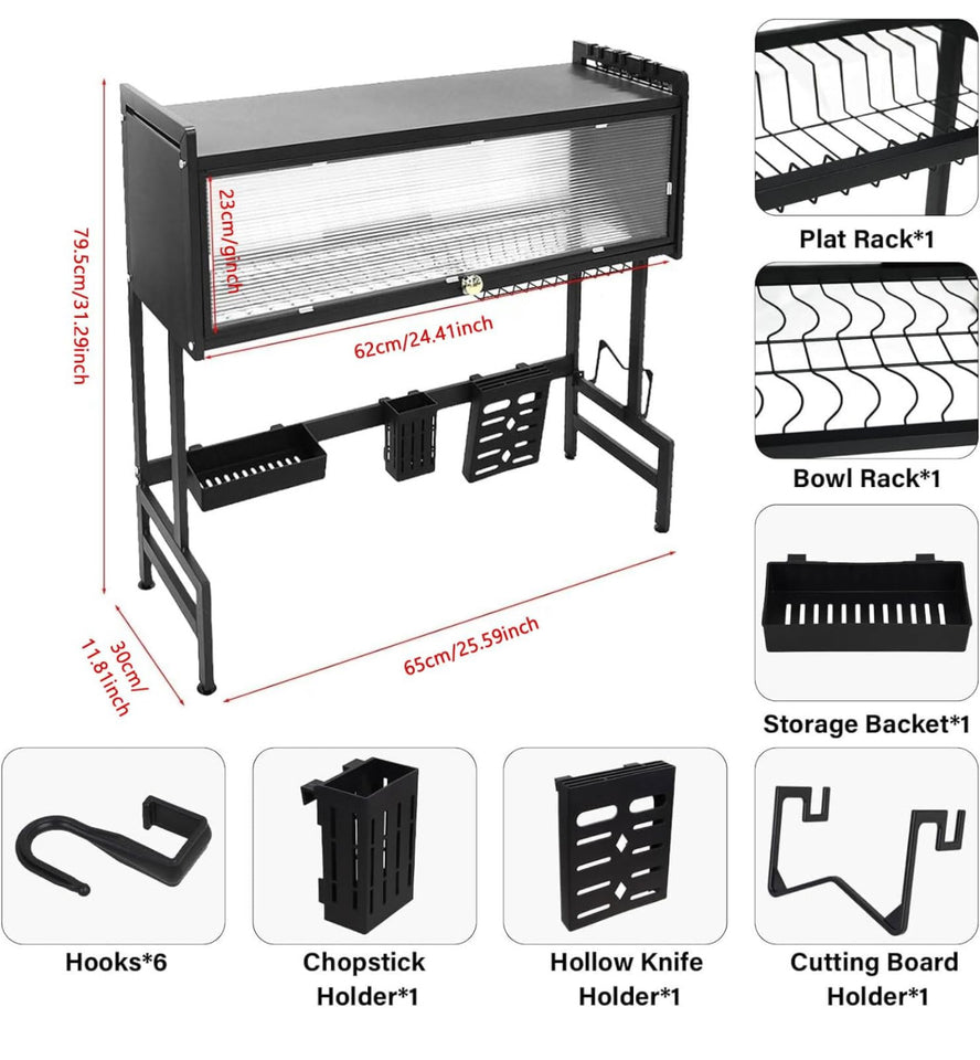 Stainless Steel Over Sink Dish Rack with cover