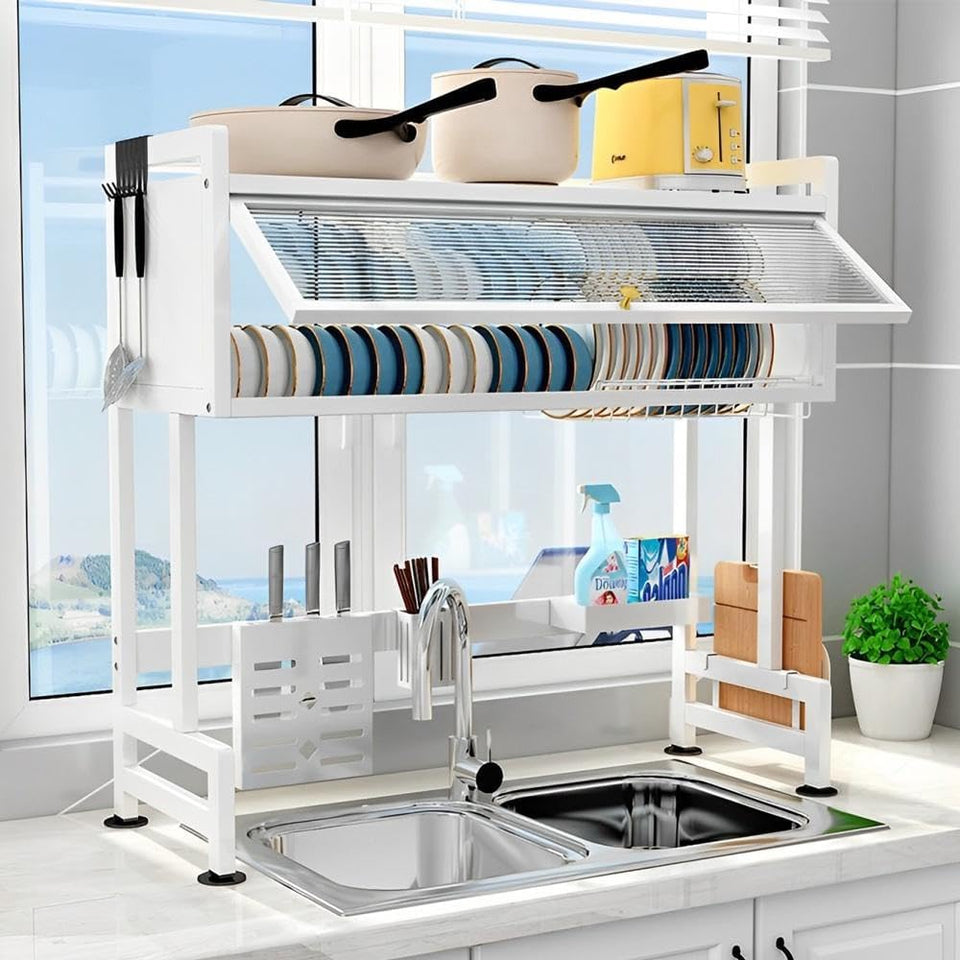 Stainless Steel Over Sink Dish Rack with cover