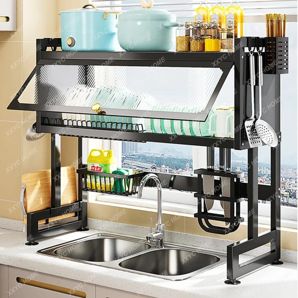 Stainless Steel Over Sink Dish Rack with cover