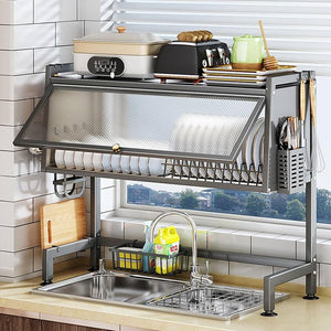 Stainless Steel Over Sink Dish Rack with cover