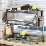 Stainless Steel Over Sink Dish Rack with cover