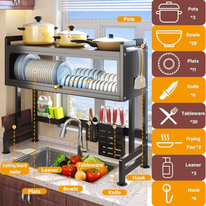 Stainless Steel Over Sink Dish Rack with cover