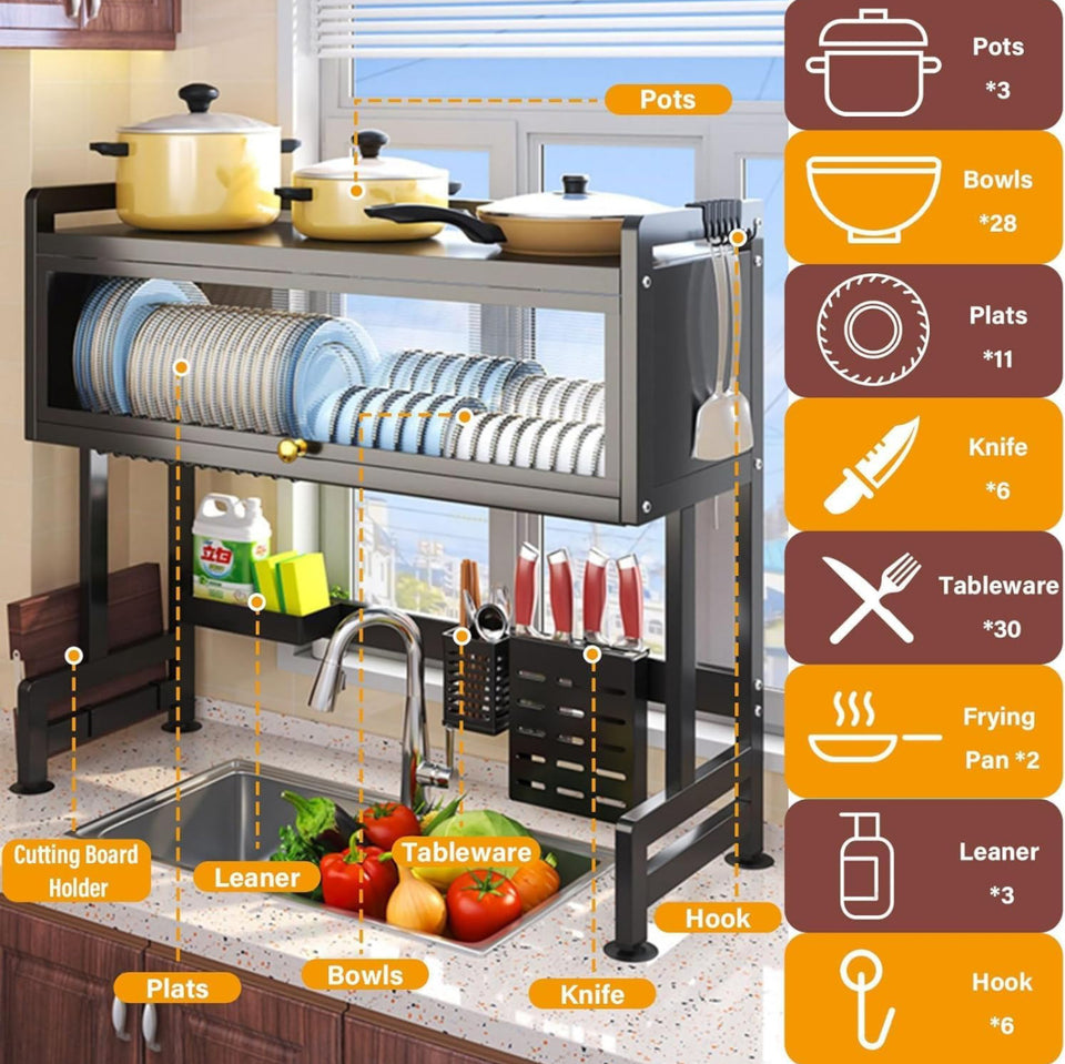 Stainless Steel Over Sink Dish Rack with cover